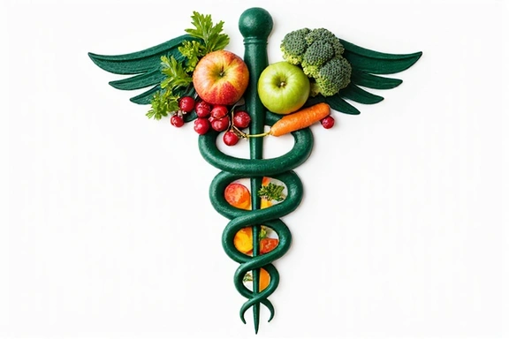 Symbol medyczny z warzywami i owocami, symbolizujący dietetykę kliniczną